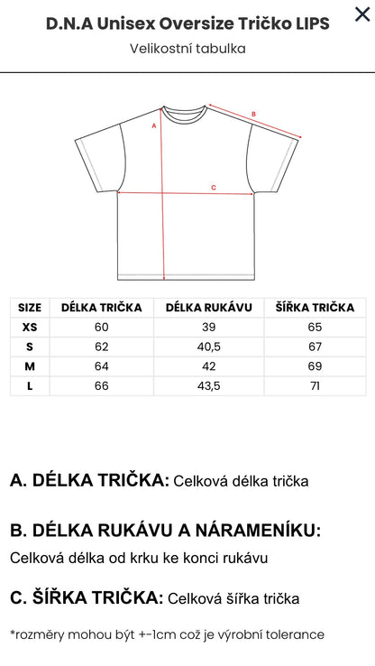D.N.A Unisex Oversize Tričko LIPS