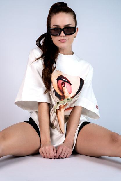 D.N.A Unisex Oversize Tričko FUCK WHITE