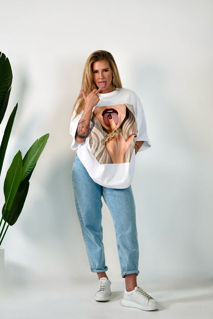 D.N.A Unisex Oversize Tričko FUCK WHITE