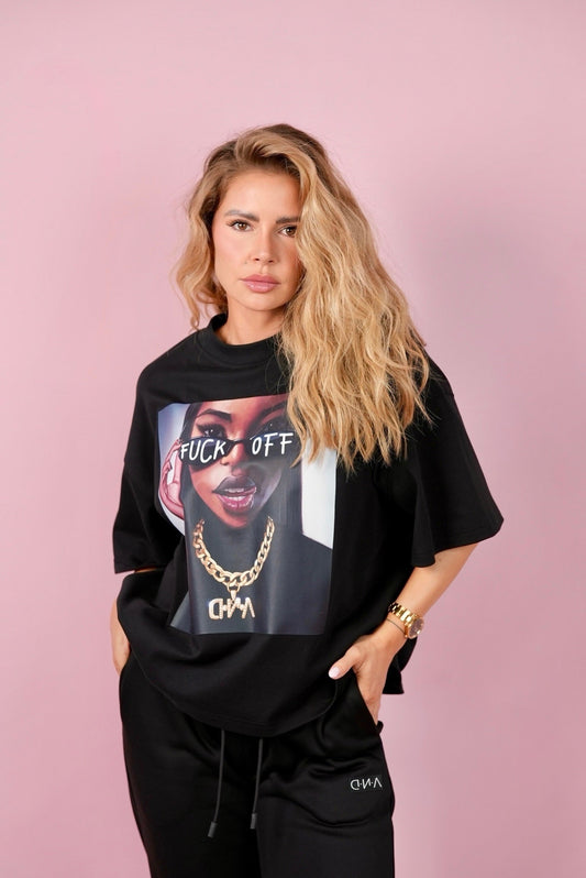 D.N.A Unisex Oversize Tričko F-OFF BLACK