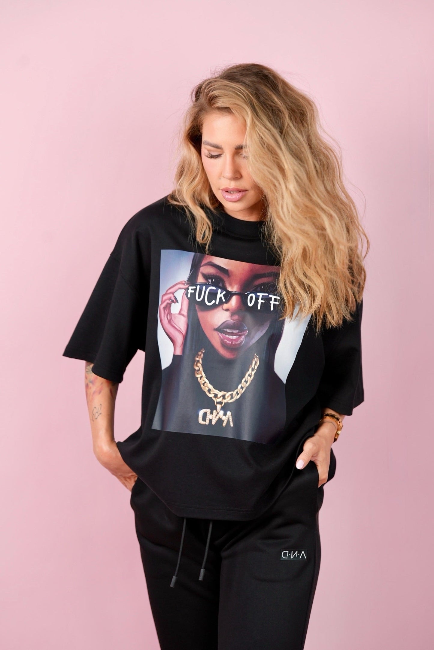 D.N.A Unisex Oversize Tričko F-OFF BLACK