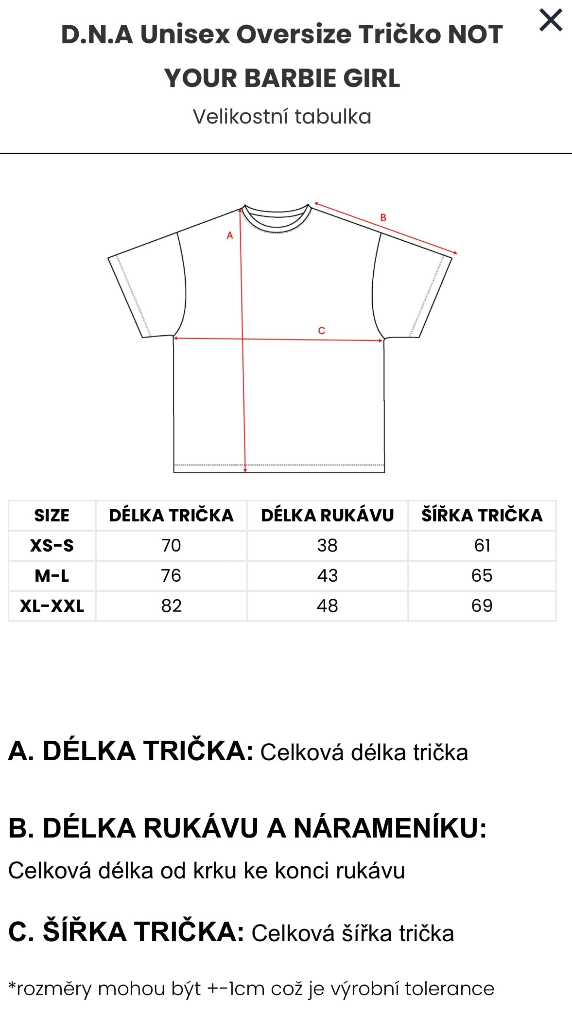 D.N.A Unisex Oversize Tričko NOT YOUR BARBIE GIRL