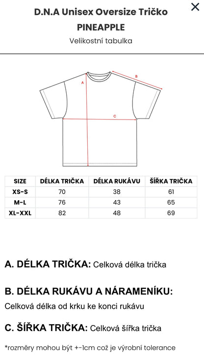 D.N.A Unisex Oversize Tričko PINEAPPLE